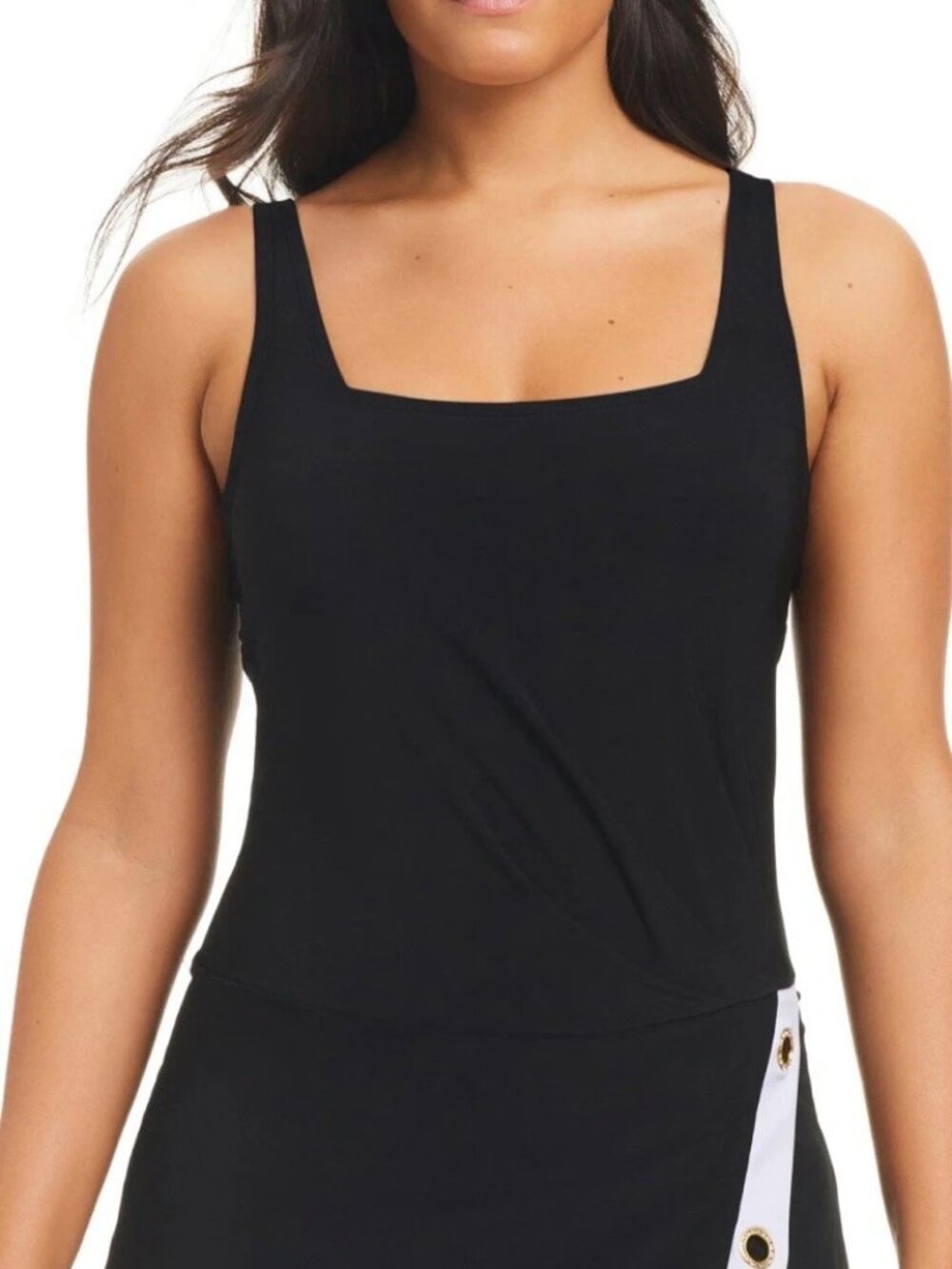 Beyond Control Colorblock Tummy Control Grommets Swim Dress Size 14 Black White - Picture 2 of 8